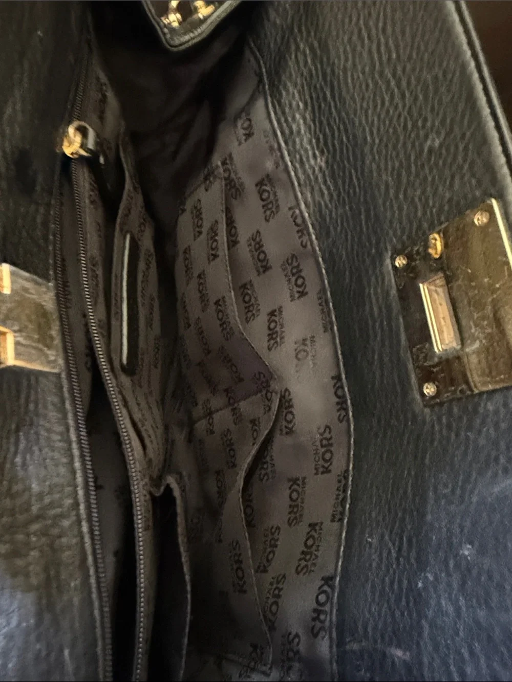 Michael Kors Black Leather Satchel with Gold Accents